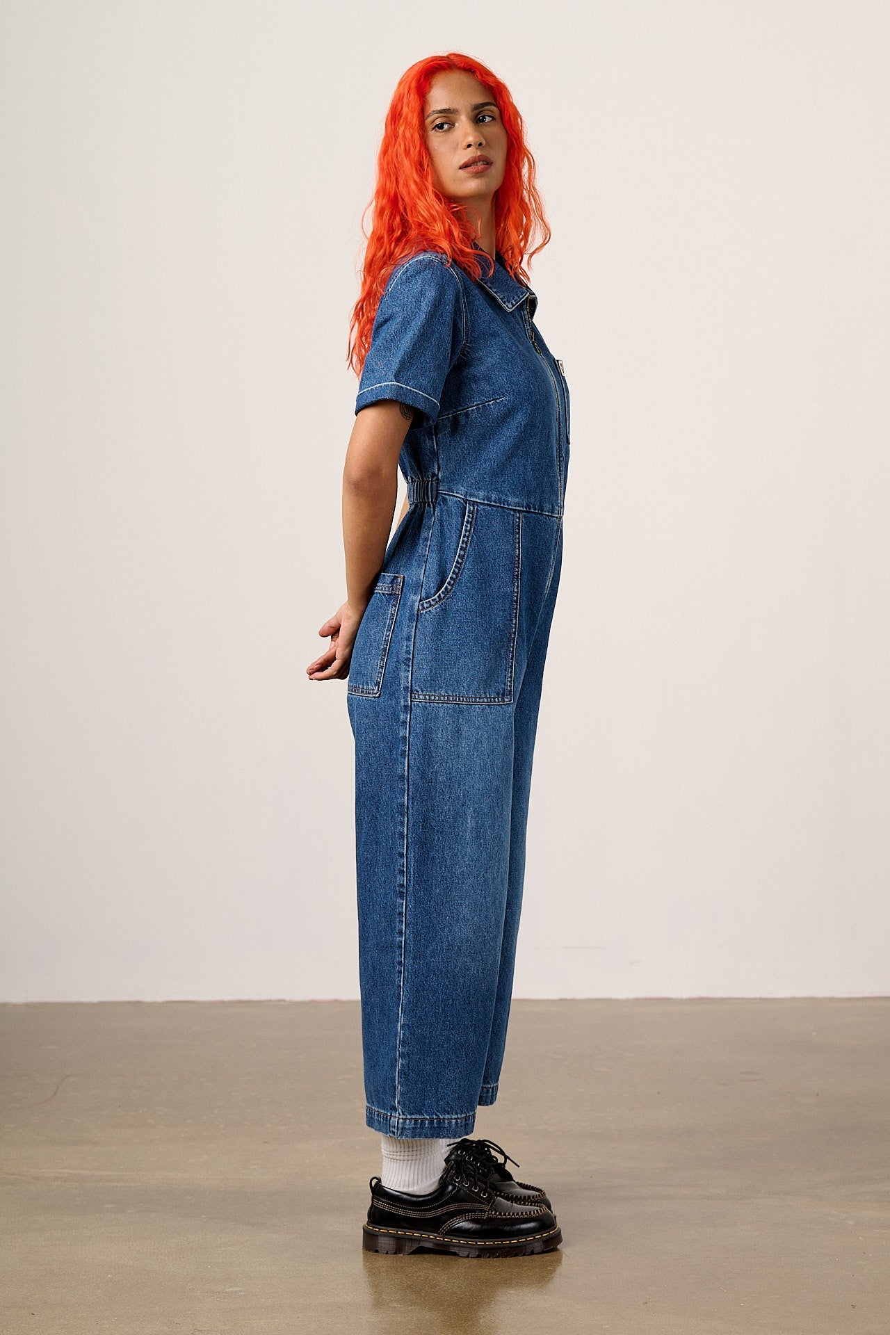 Ragan - Denim Jumpsuit in New Mid Wash Blue