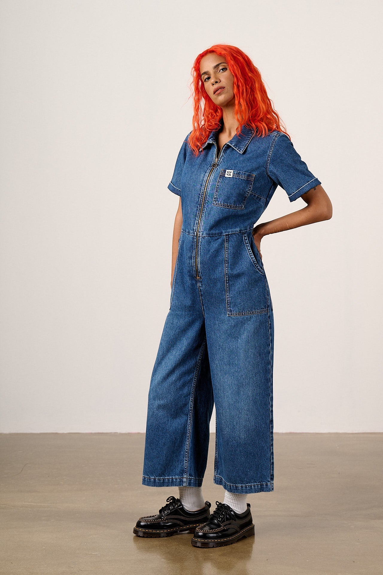 Ragan - Denim Jumpsuit in New Mid Wash Blue
