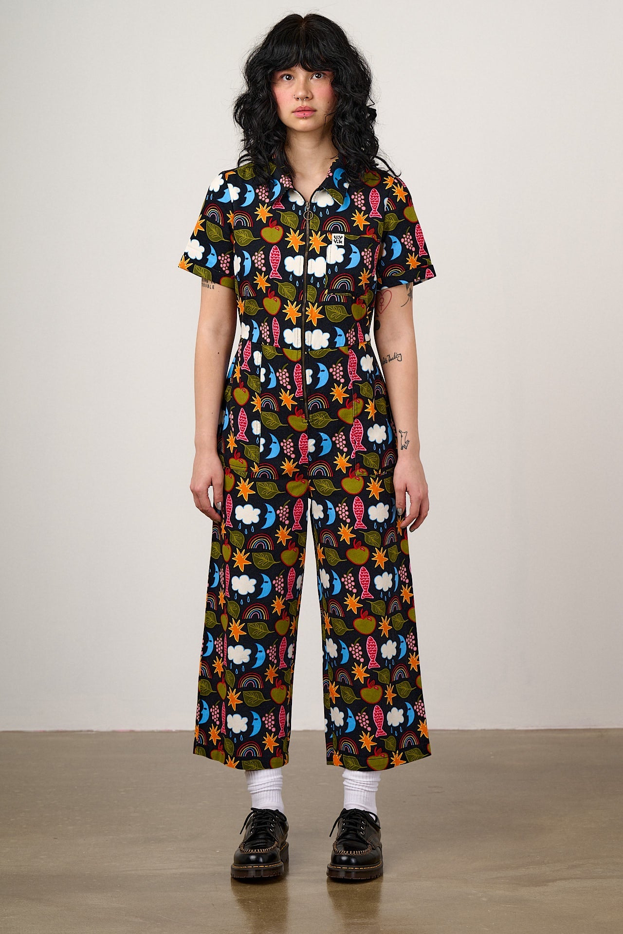 Ragan - Cotton Jumpsuit in Naive Shapes Print