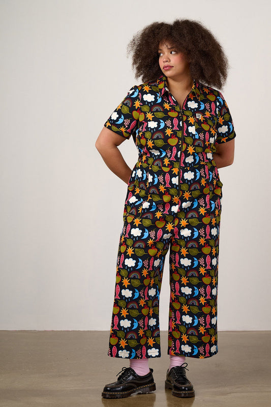 Ragan - Cotton Jumpsuit in Naive Shapes Print