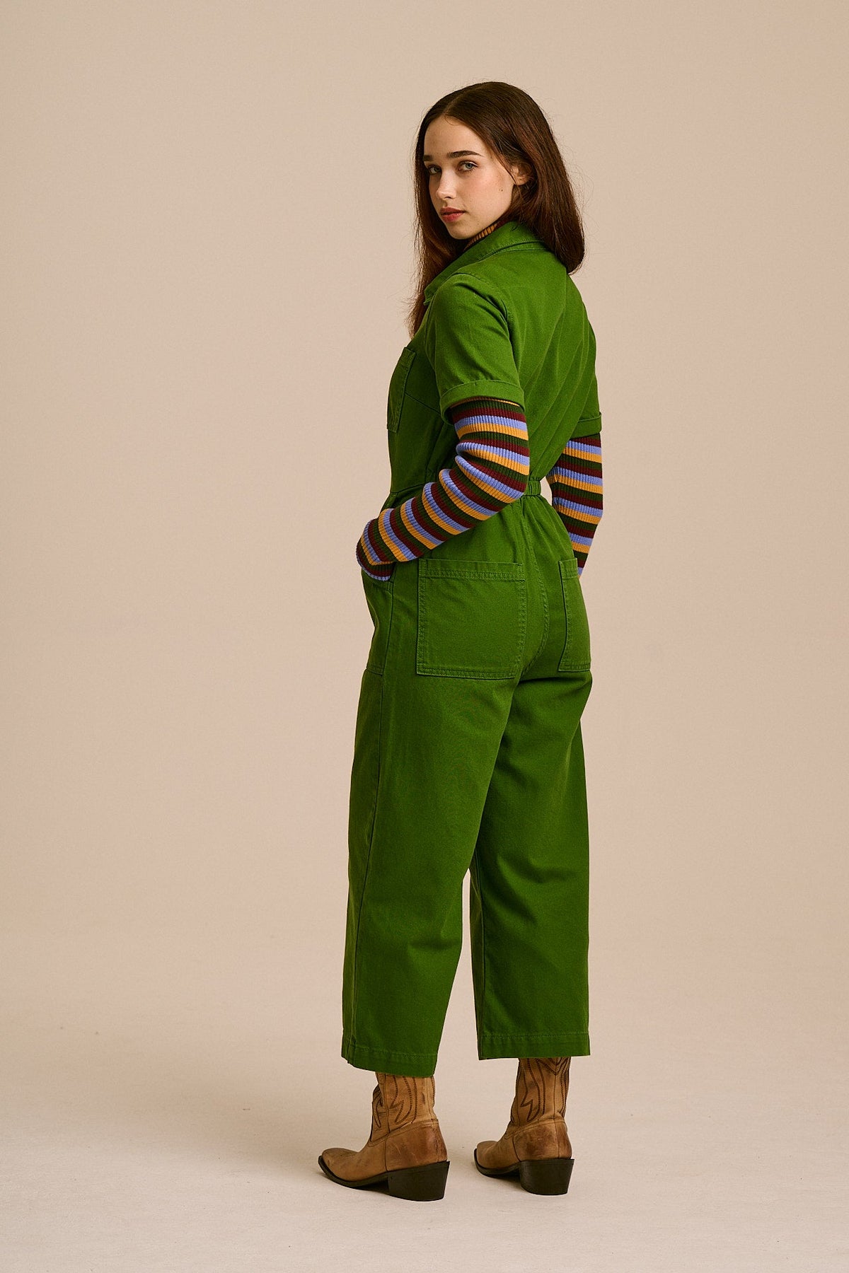 Ragan - Denim Jumpsuit in Dark Green Wash