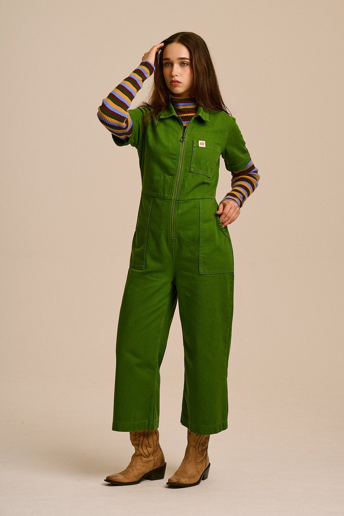 Ragan - Denim Jumpsuit in Dark Green Wash