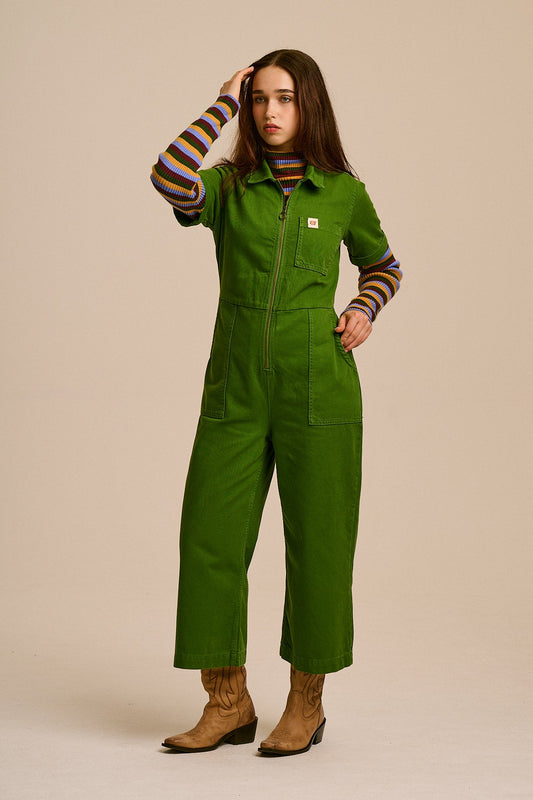 Ragan - Denim Jumpsuit in Pesto Green Wash