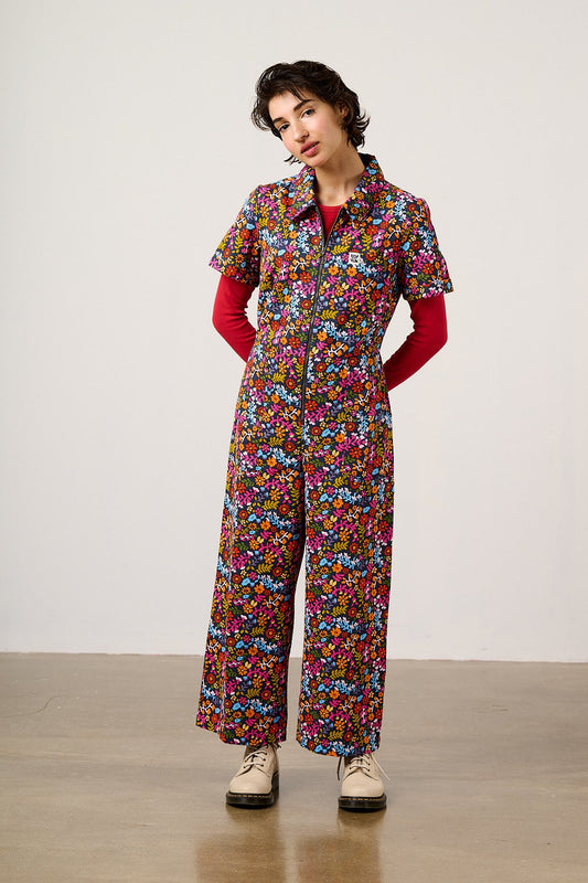 Ragan Cropped Leg Jumpsuit - Organic Cotton in Retro Picnic Floral