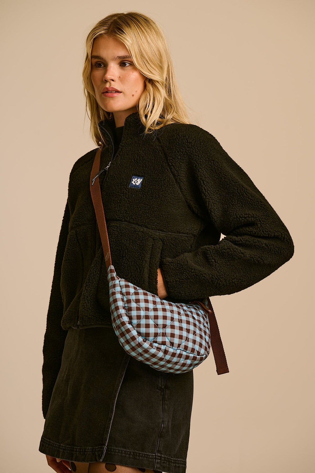 Reims - Crossbody Bag in Blue and Brown Check