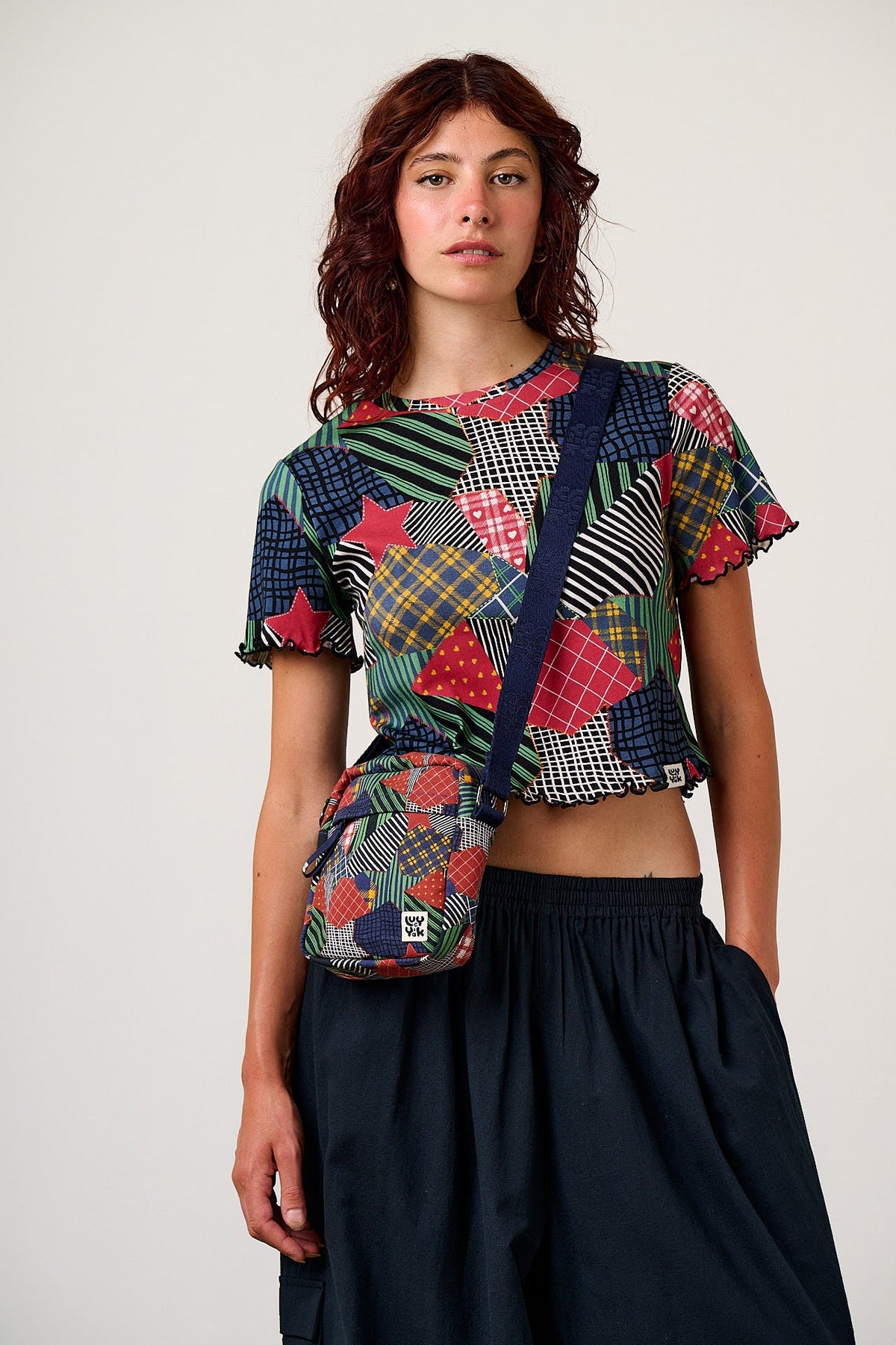 Roxton  - Cotton Crossbody Bag in Star Patchwork Print