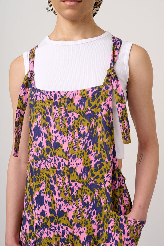 Rudy Cropped Wide Leg Overalls - Organic Cotton in Animal Wild Expression Print
