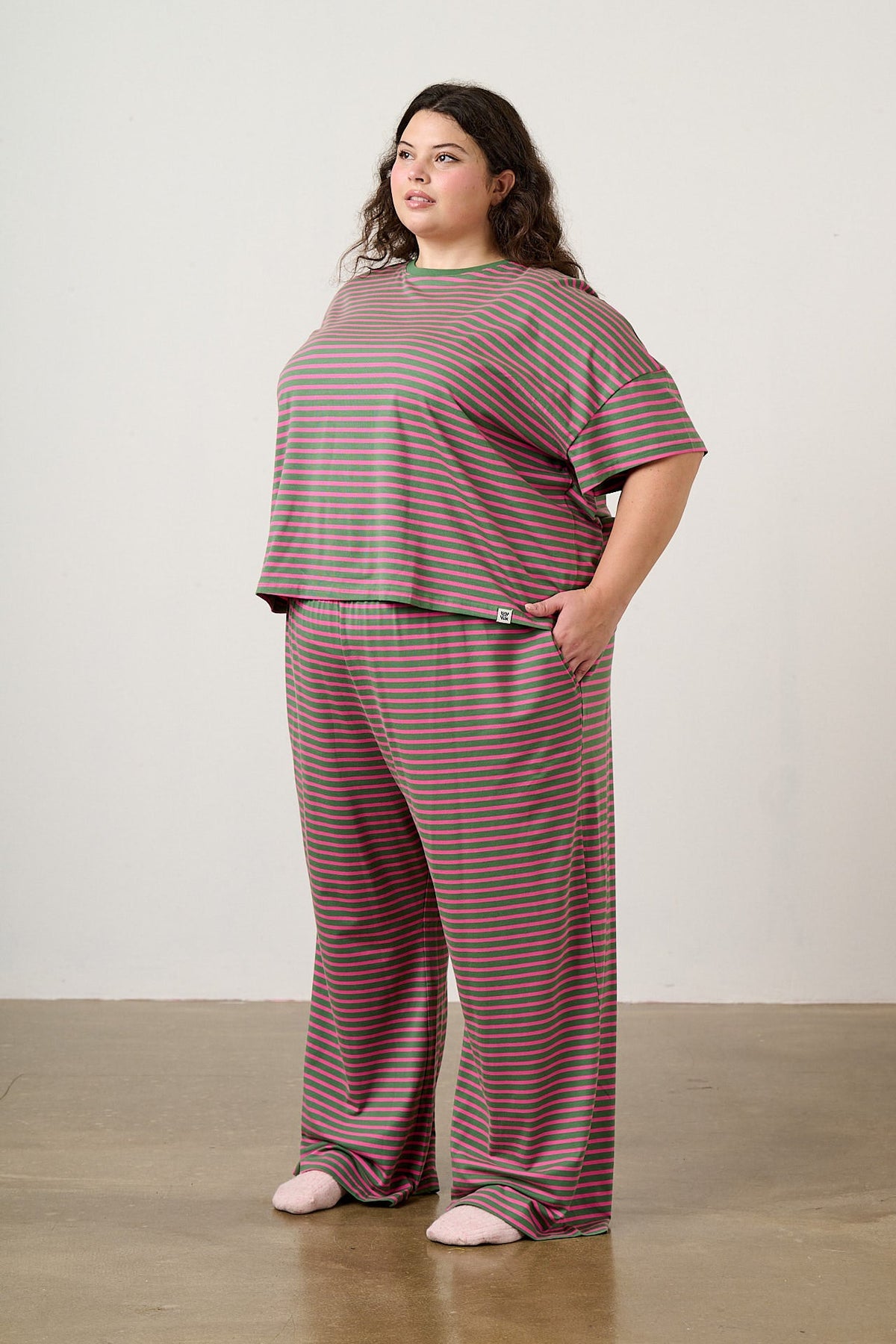 Sabrina - Pyjamas in Pink and Green Stripe