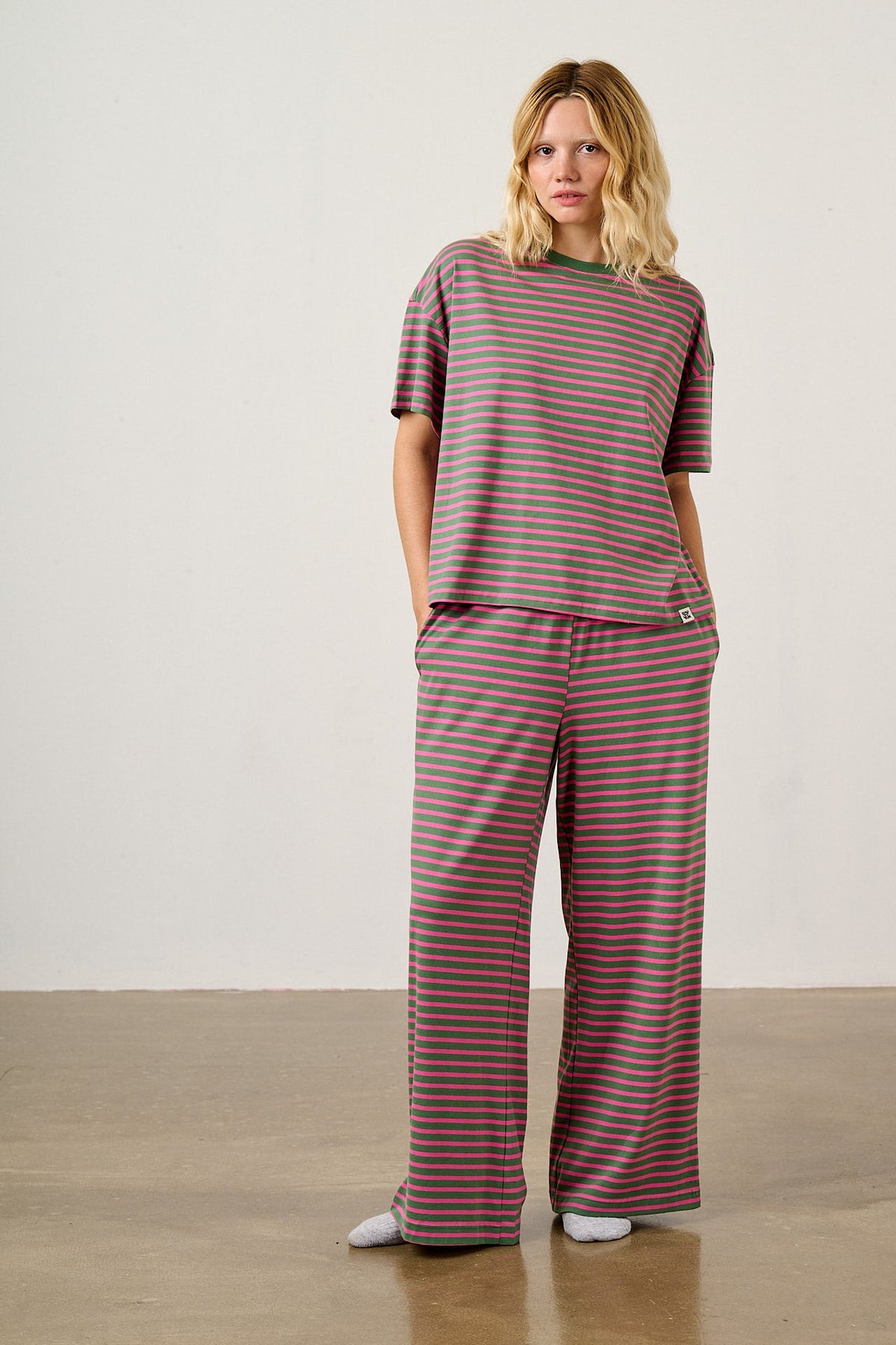 Sabrina - Pyjamas in Pink and Green Stripe