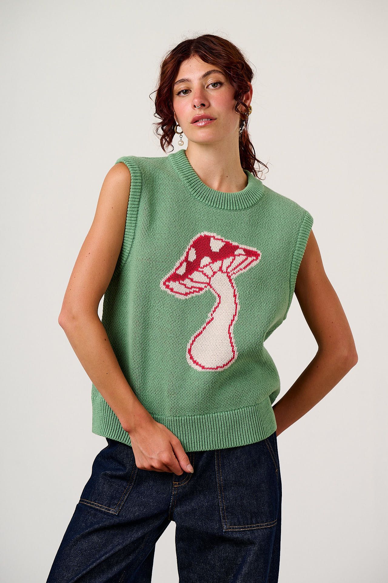 Saffle - Cotton Knitted Vest in Mushroom