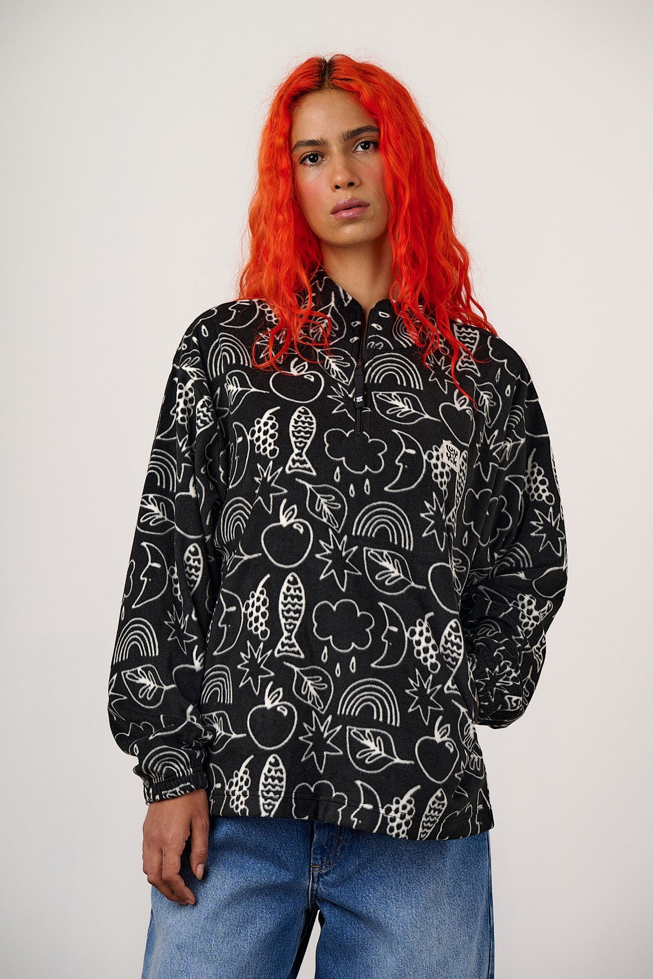 Sammy - Lightweight Polar Fleece in Monochrome Naive Shapes