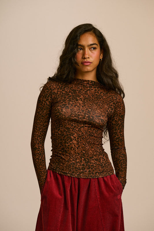 Sara Mock Neck Top - Viscose in Animal