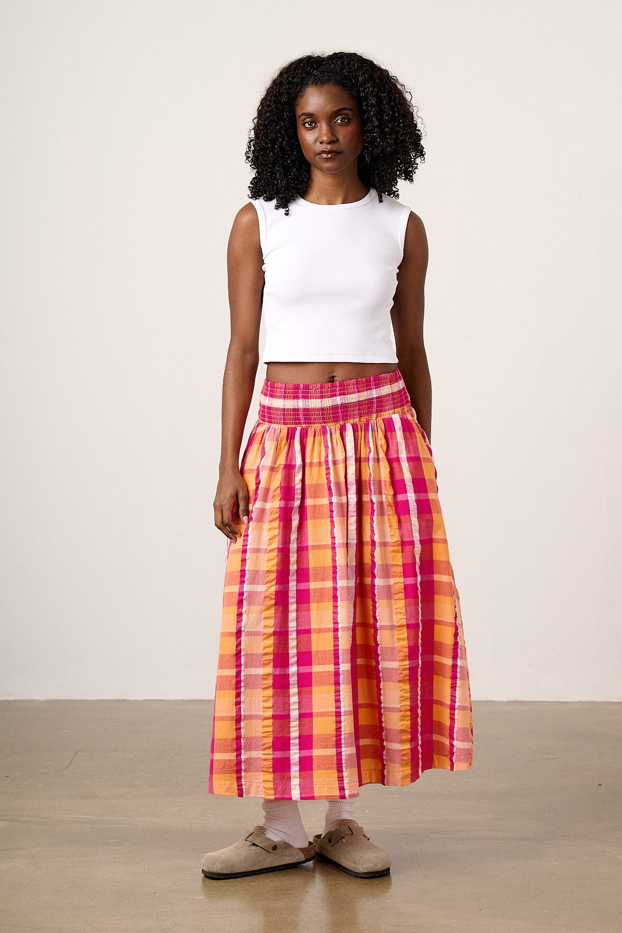 Sofiya - Midi Skirt in Madras Check – Lucy & Yak US