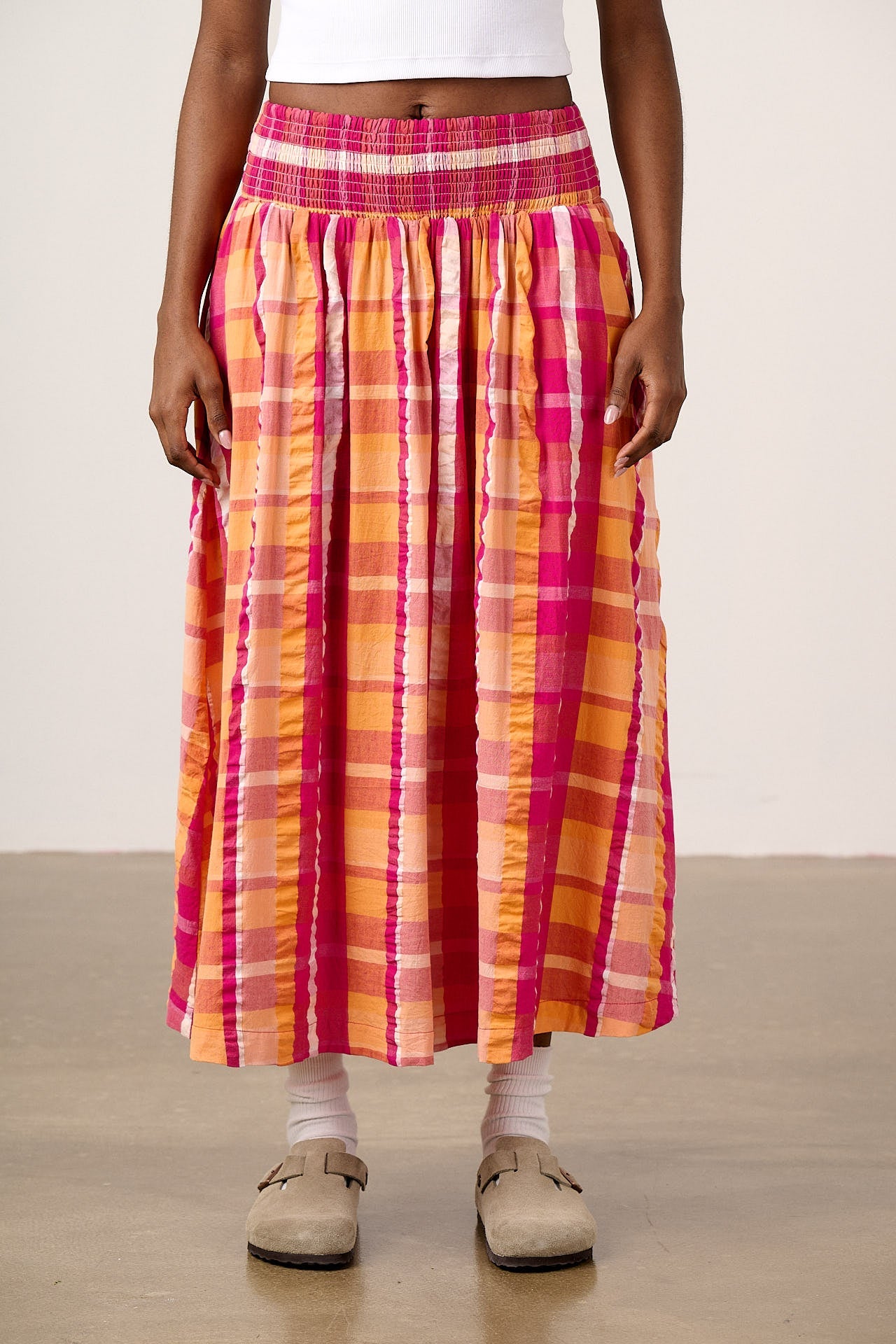 Sofiya - Midi Skirt in Madras Check – Lucy & Yak US