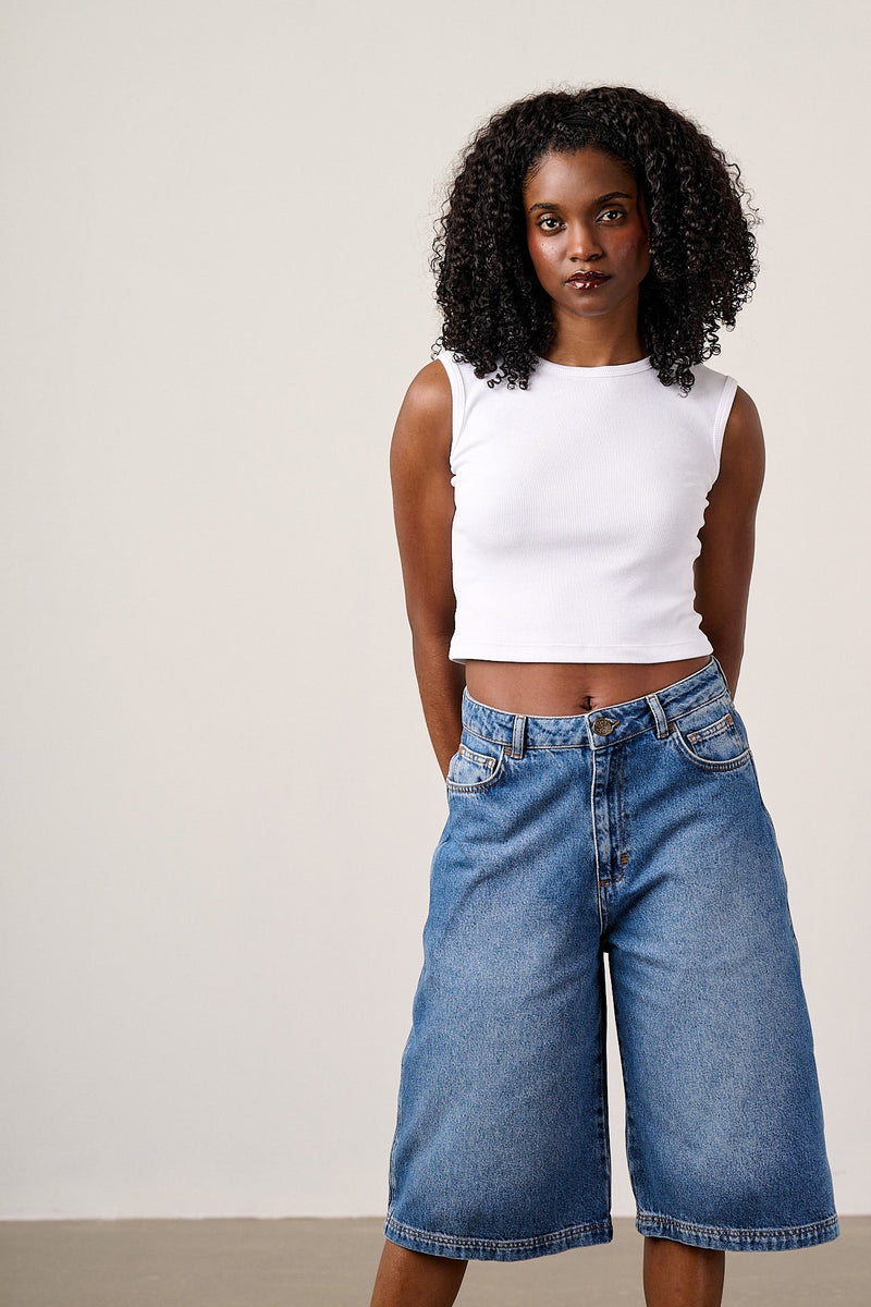 Sol - Denim Long Shorts in Vintage Wash