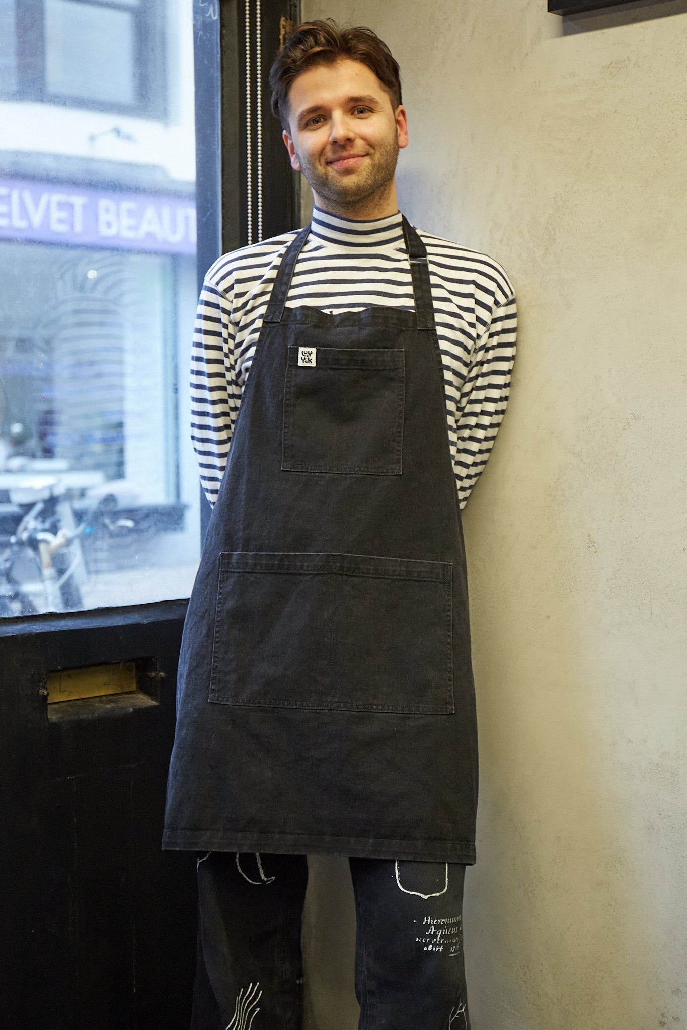Ada - Heavyweight Denim Apron in Washed Black