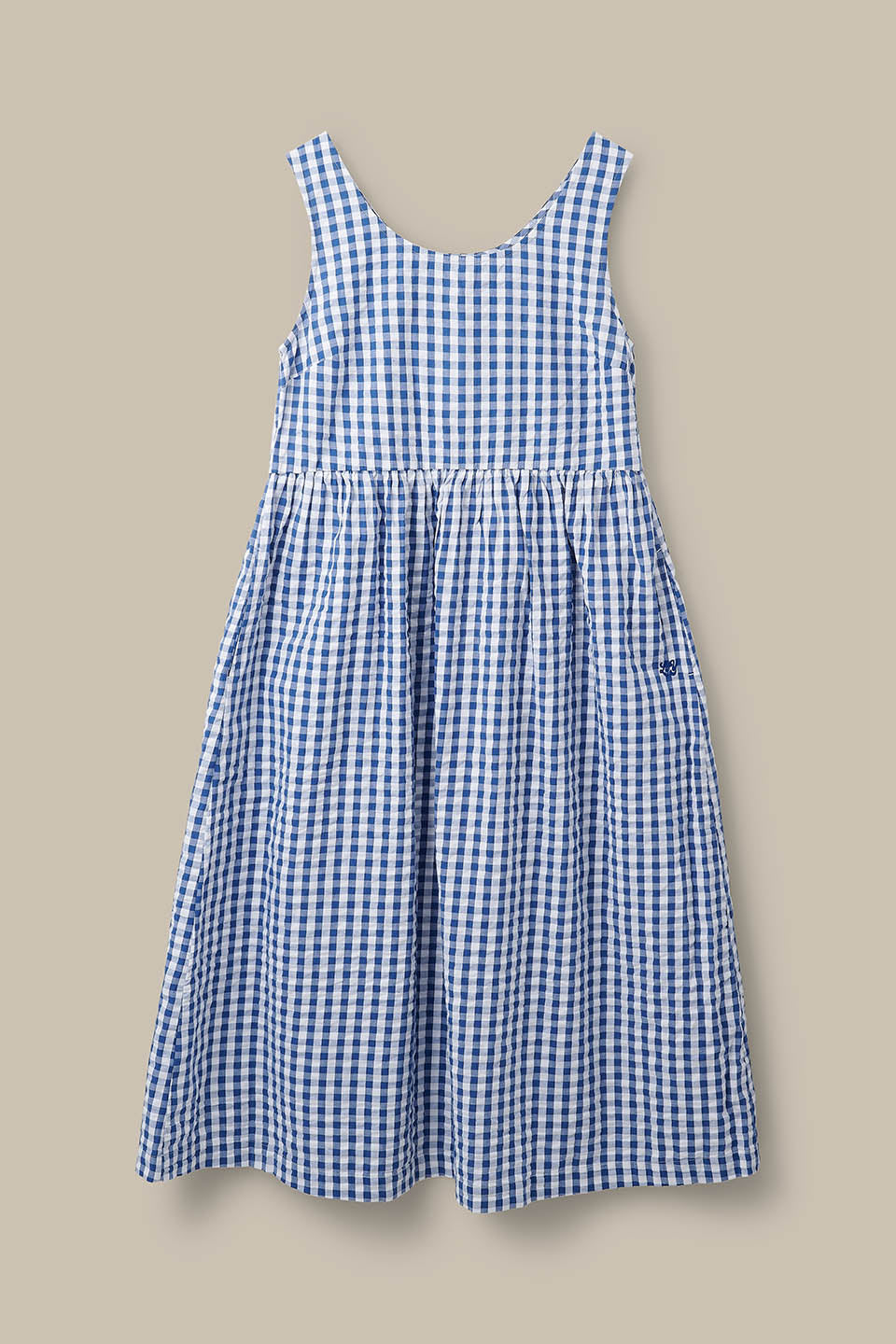 Aimee - Cotton Midi Dress in Blue Gingham