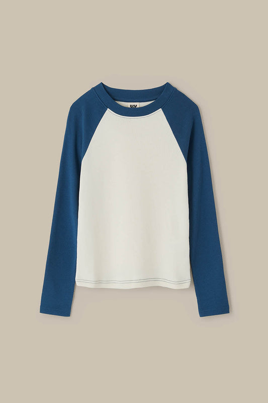 Avi - Long Sleeve Raglan Top in Ecru and Navy