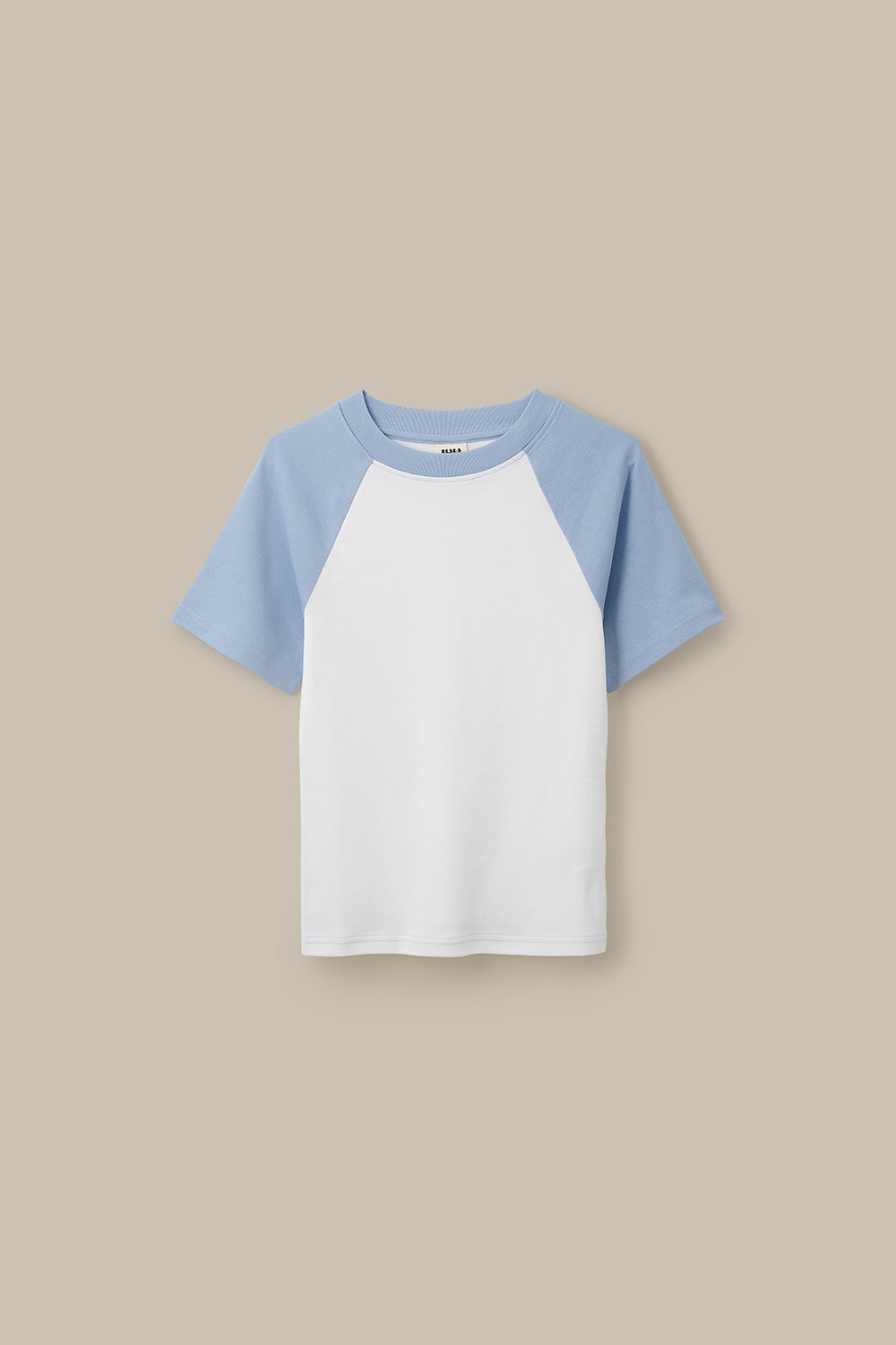 Azra - Cotton Short Sleeve Raglan Top in White & Blue