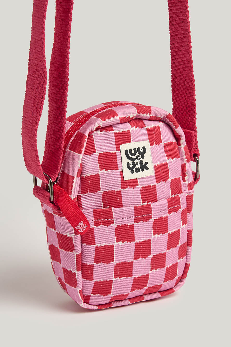 Brady - Cotton Crossbody Bag in Pink & Red Check