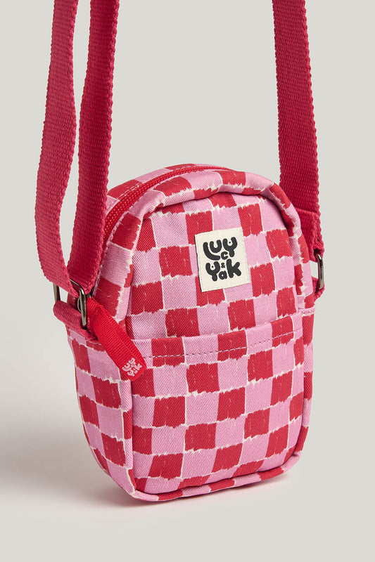 Brady - Cotton Crossbody Bag in Pink & Red Check