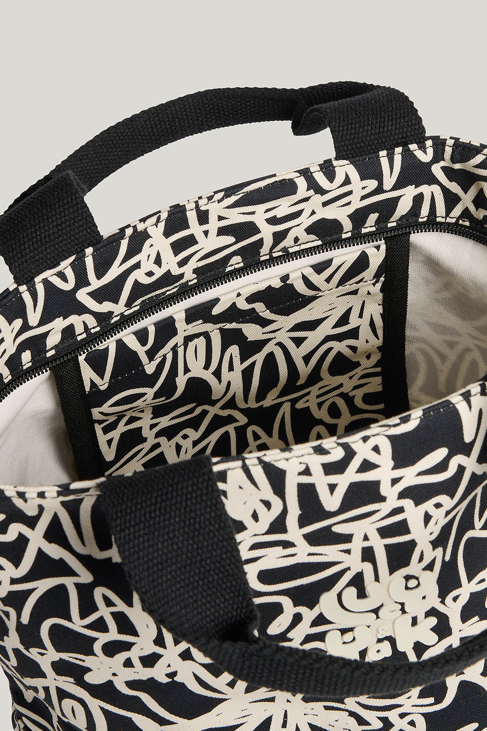 Dylan - Cotton Backpack in Black & White Graffiti Print
