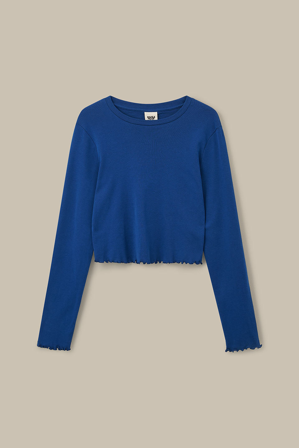 Hansel - Long Sleeve Cotton Jersey Crop Top in Navy