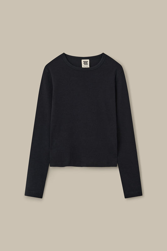Grayson - Long Sleeve Cotton Top in Black