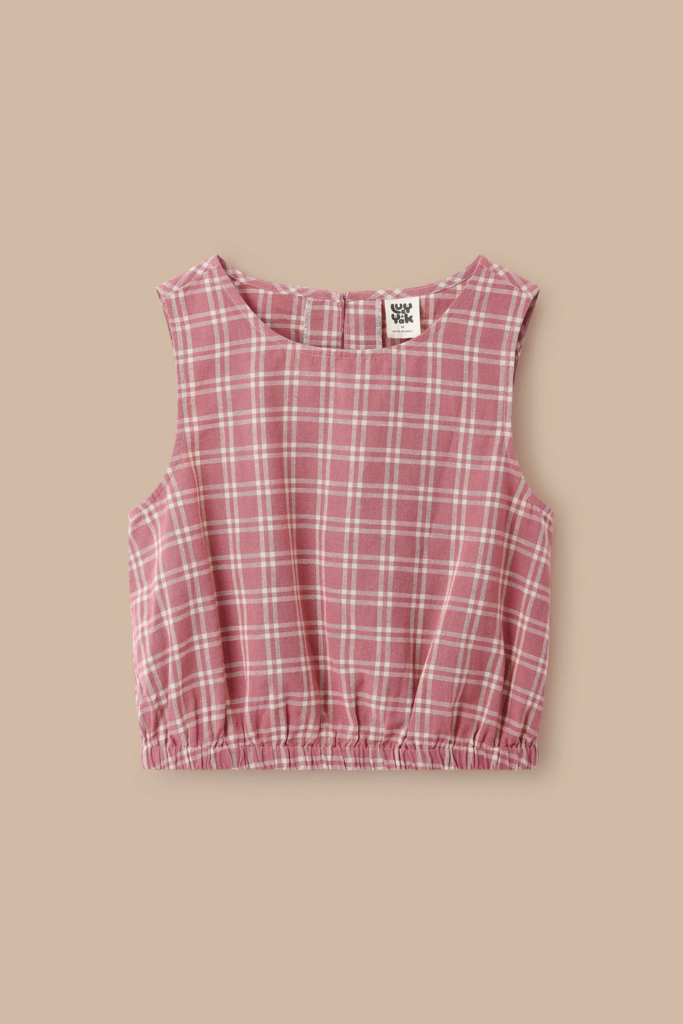 Lumi - Cotton Cropped Woven Top in Maroon Deco Rose Check
