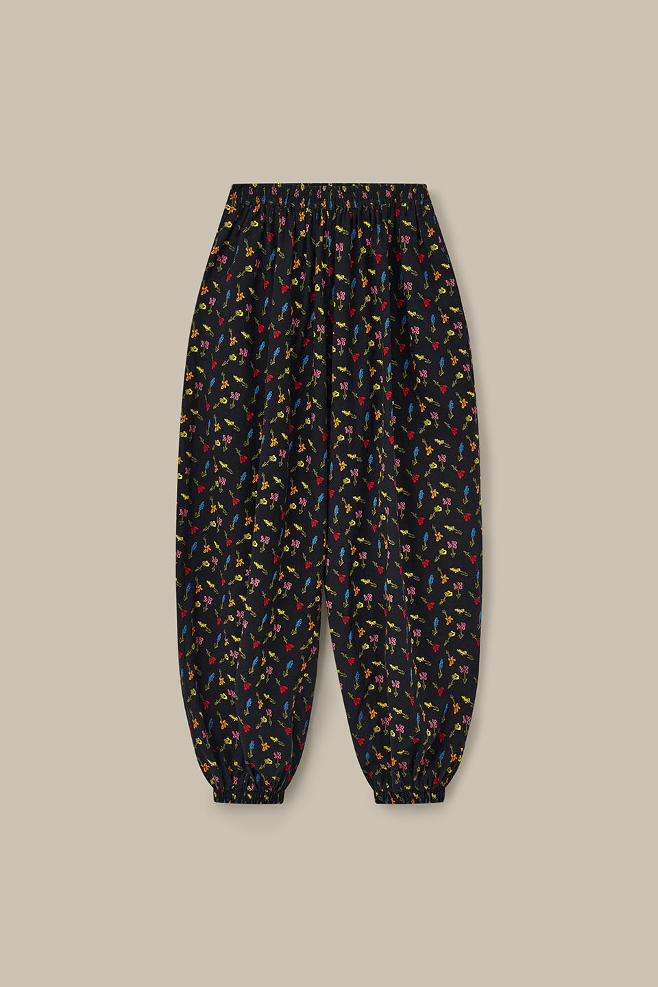 Renata - Cuffed Cotton Balloon Leg Trouser in Mini Tulips on Black