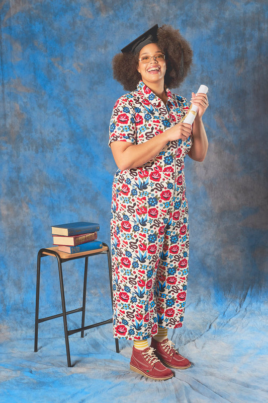 Ragan - Cotton Jumpsuit in Multi Coloured Tattoo Print