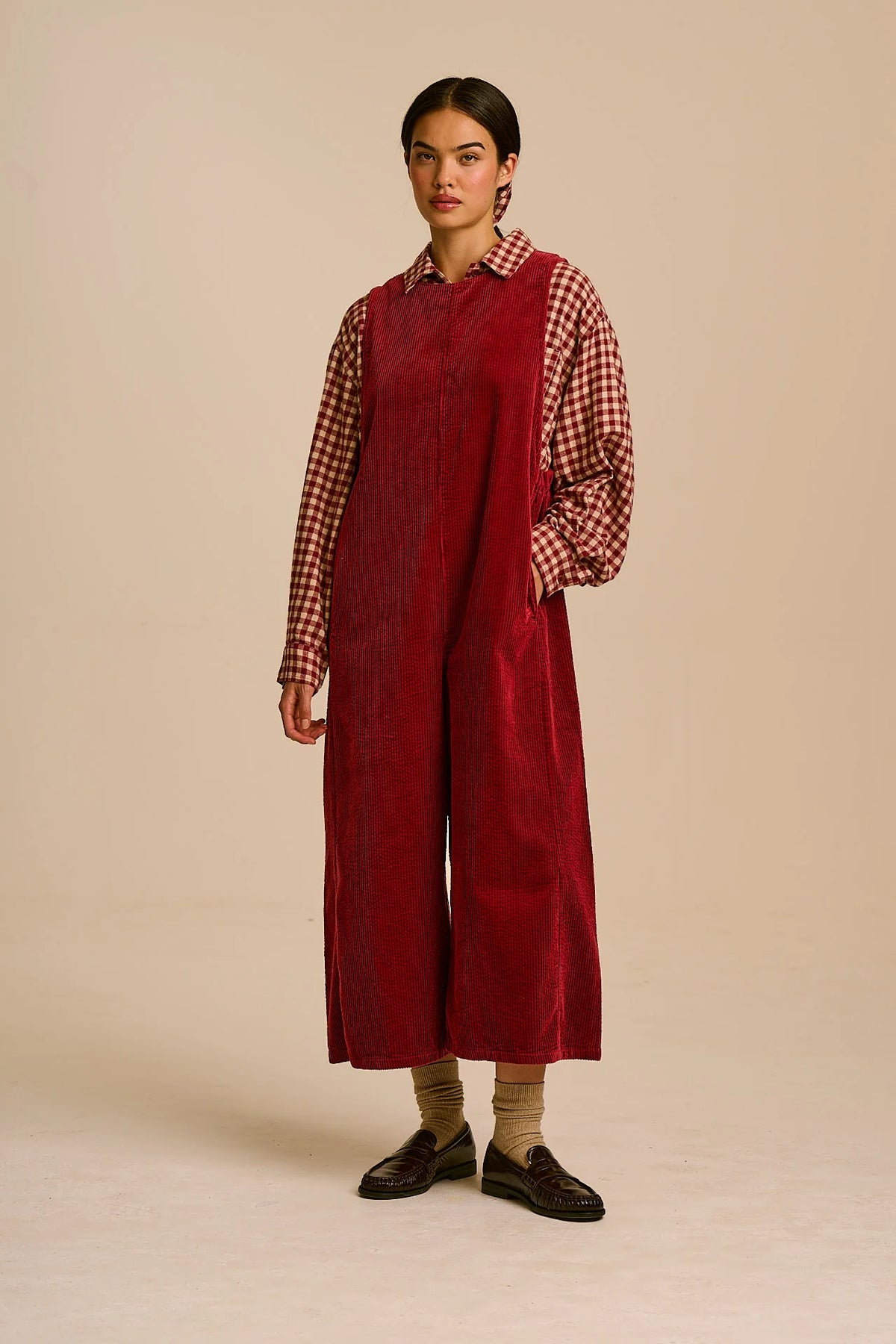 Tilda - Organic Corduroy Jumpsuit in Pomegranate