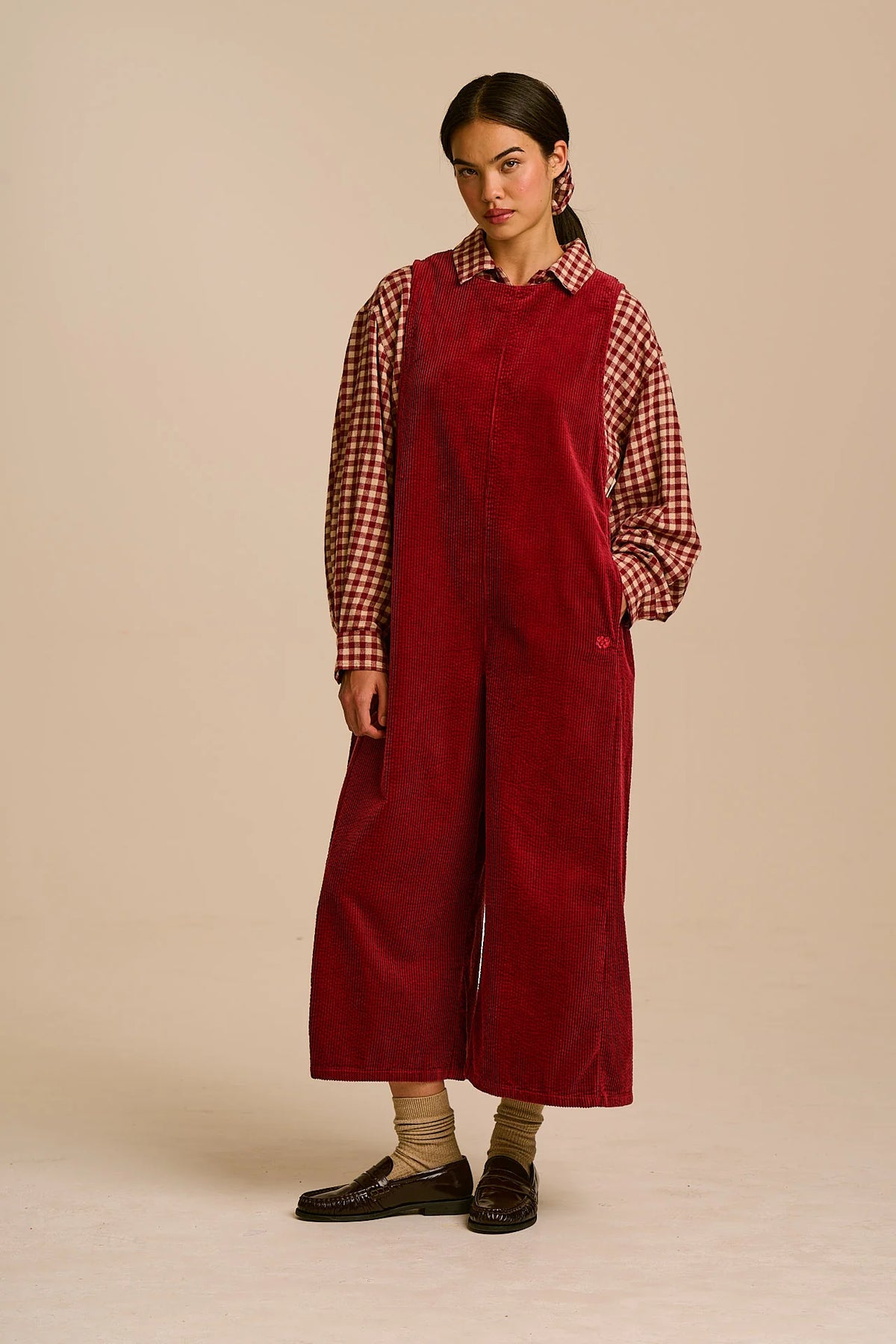 Tilda - Organic Corduroy Jumpsuit in Pomegranate