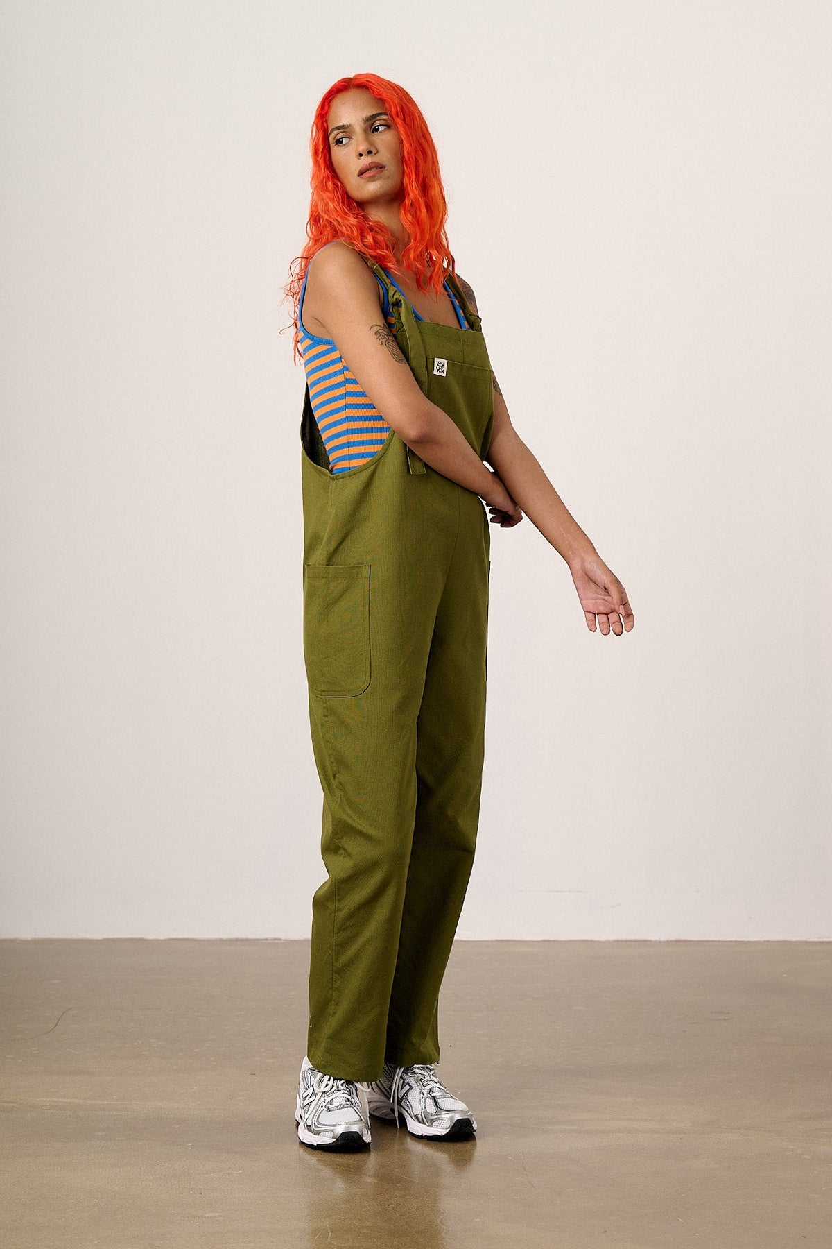 Una - Cotton Overalls in Khaki Green