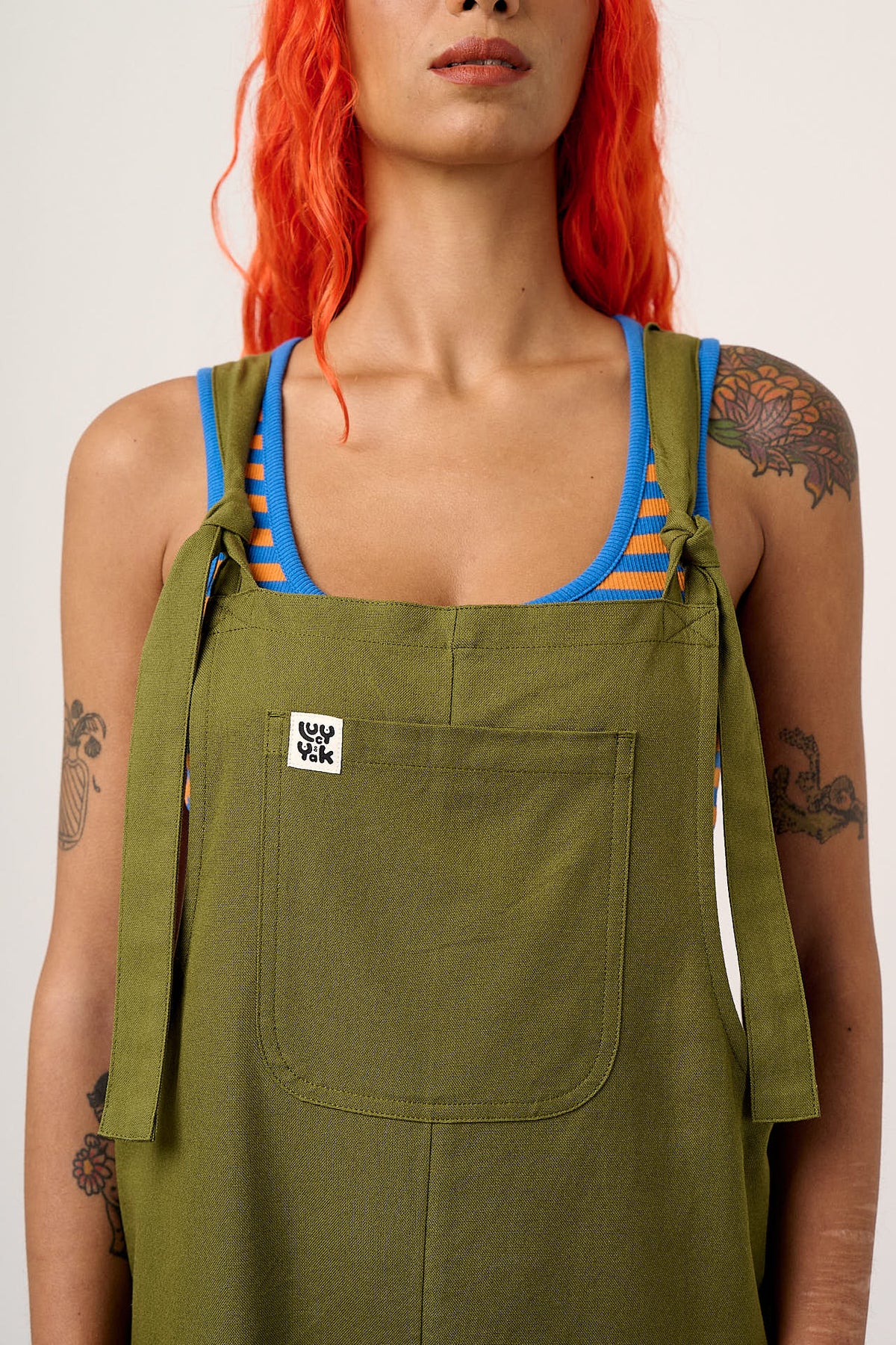 Una - Cotton Overalls in Khaki Green