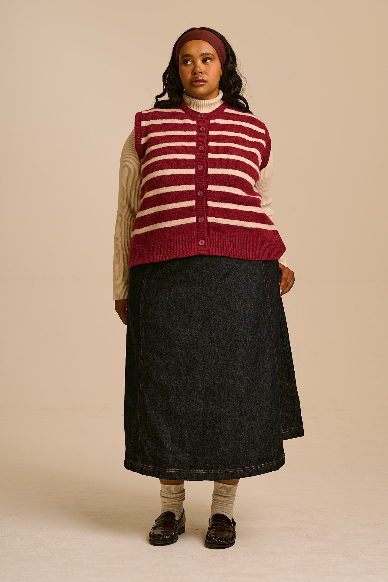 Vivi - Cotton Button Up Knitted Vest in Stripe