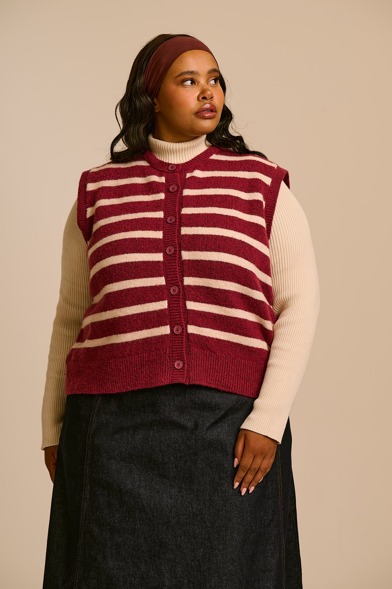 Vivi - Cotton Button Up Knitted Vest in Stripe