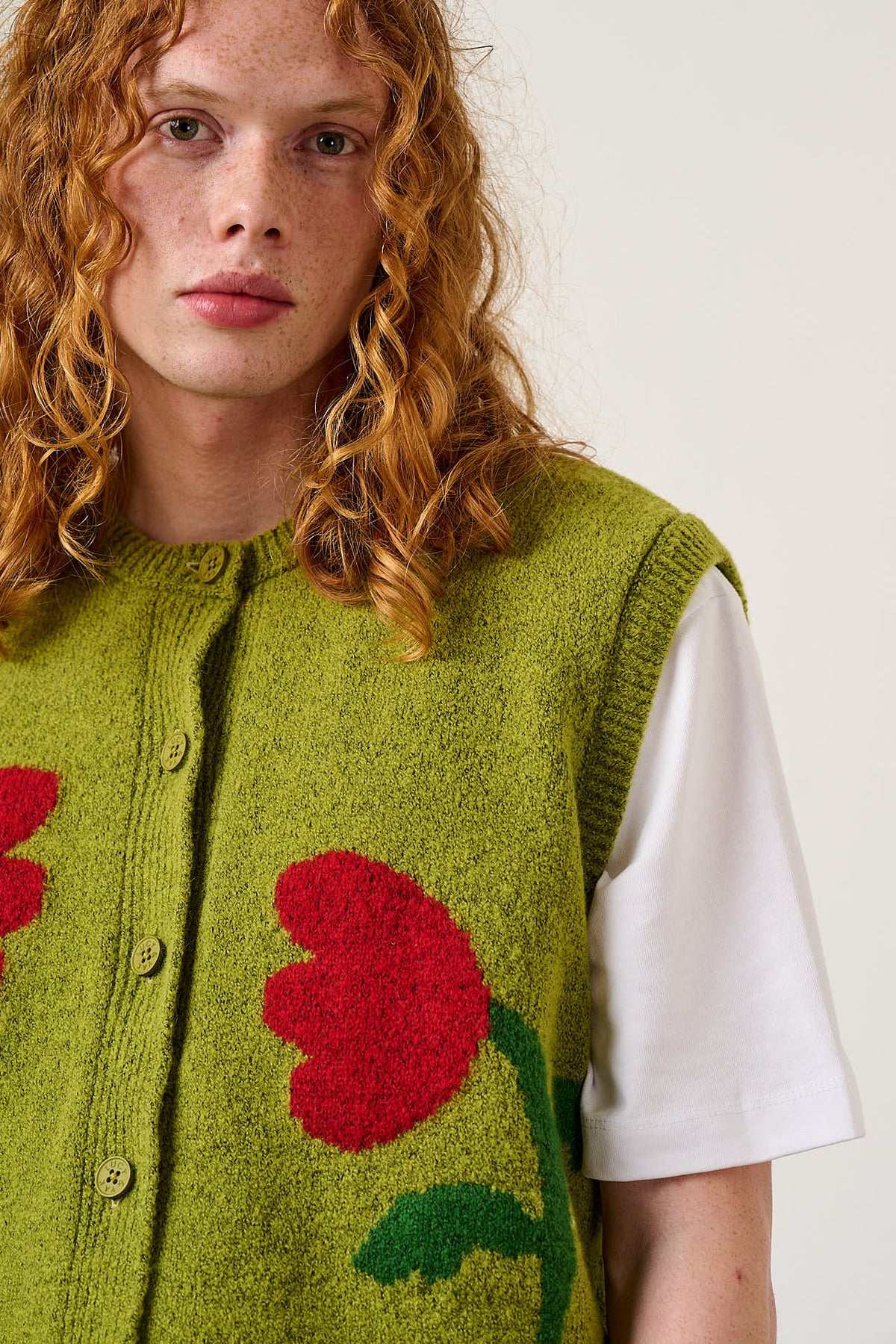Vivi - Button Up Knitted Vest in Tulip