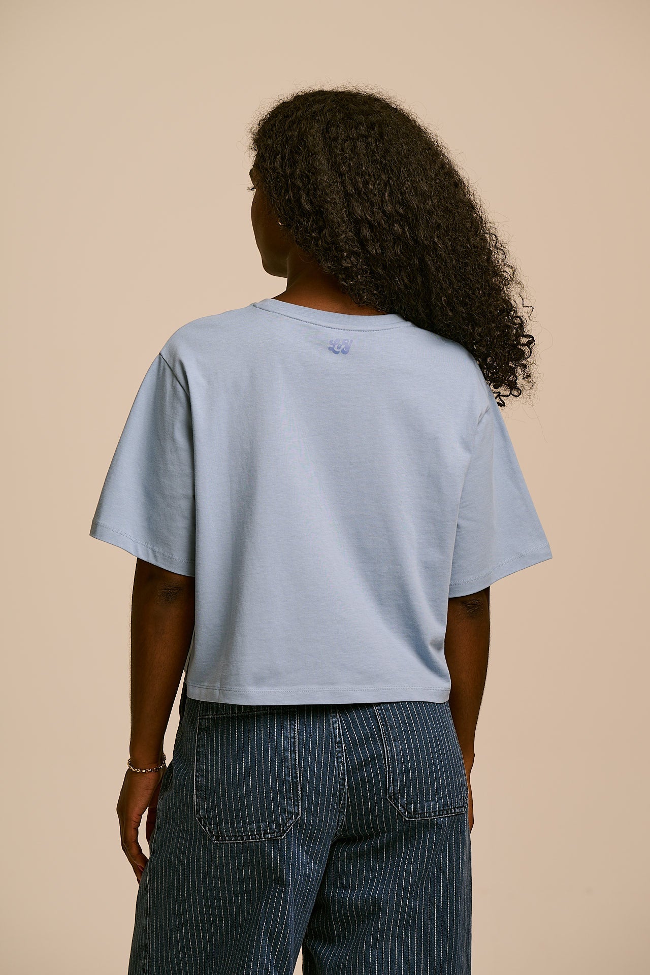 Zayla - Cotton Cropped Boxy T-Shirt in Dusky Blue