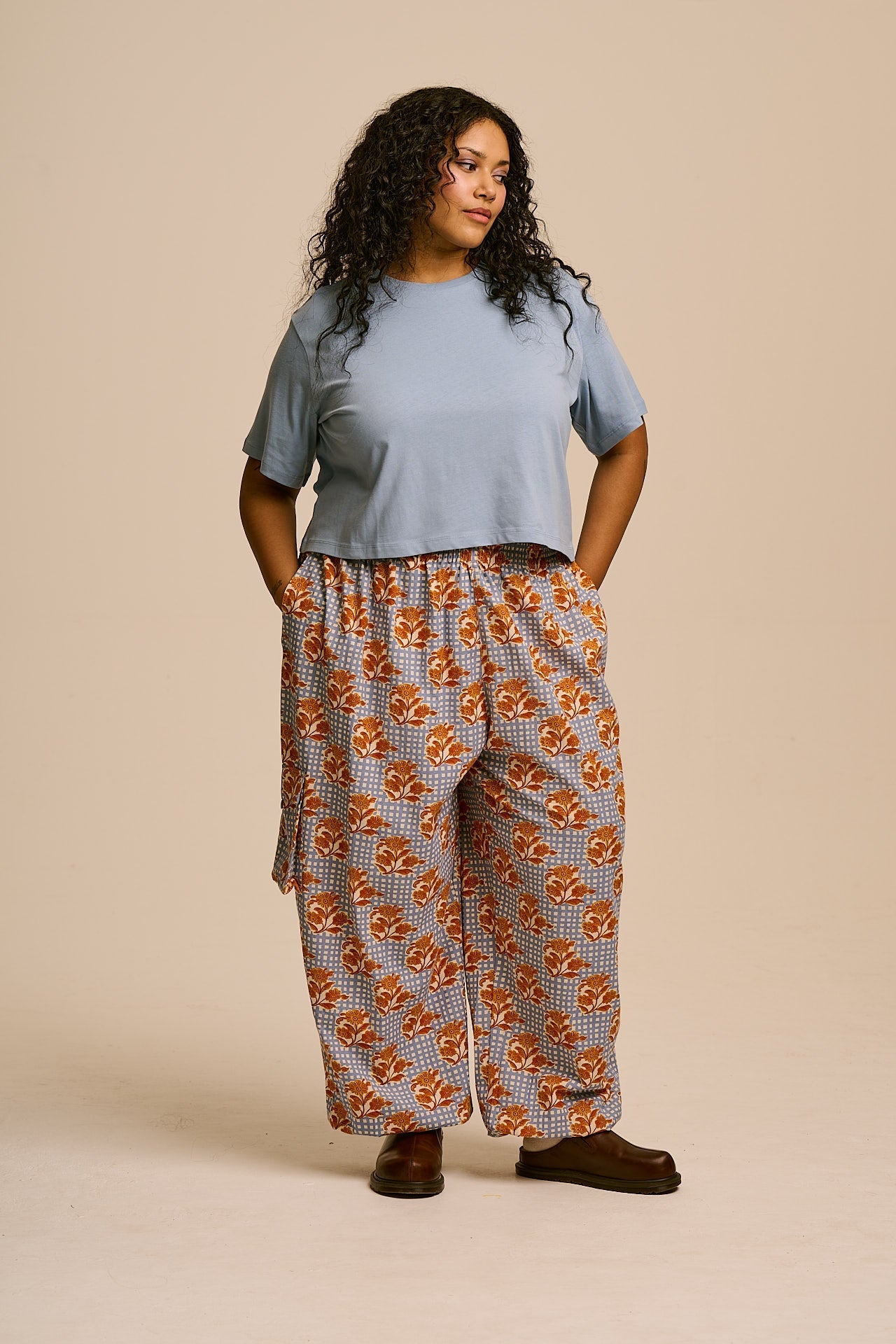 Zayla - Cotton Cropped Boxy T-Shirt in Dusky Blue