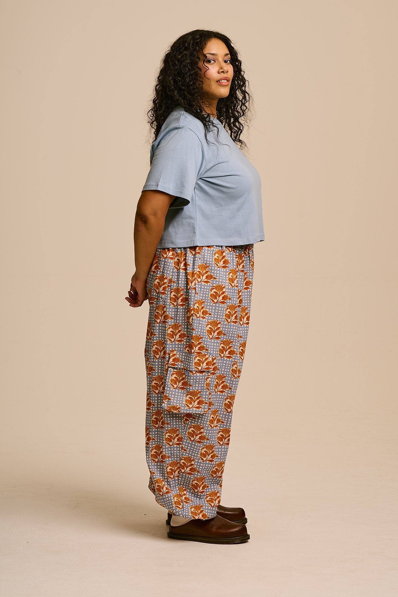 Zayla - Cotton Cropped Boxy T-Shirt in Dusky Blue