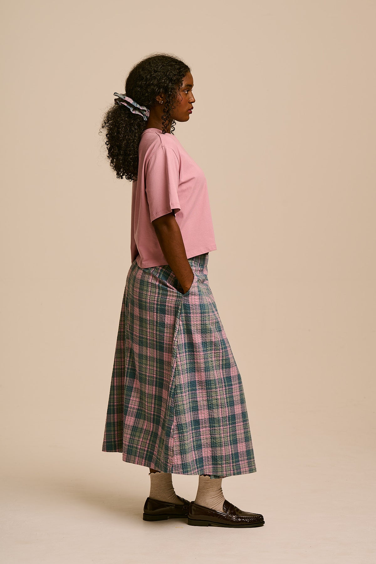 Miley Wrap Midi Skirt - Organic Cotton Seersucker in Palace Check