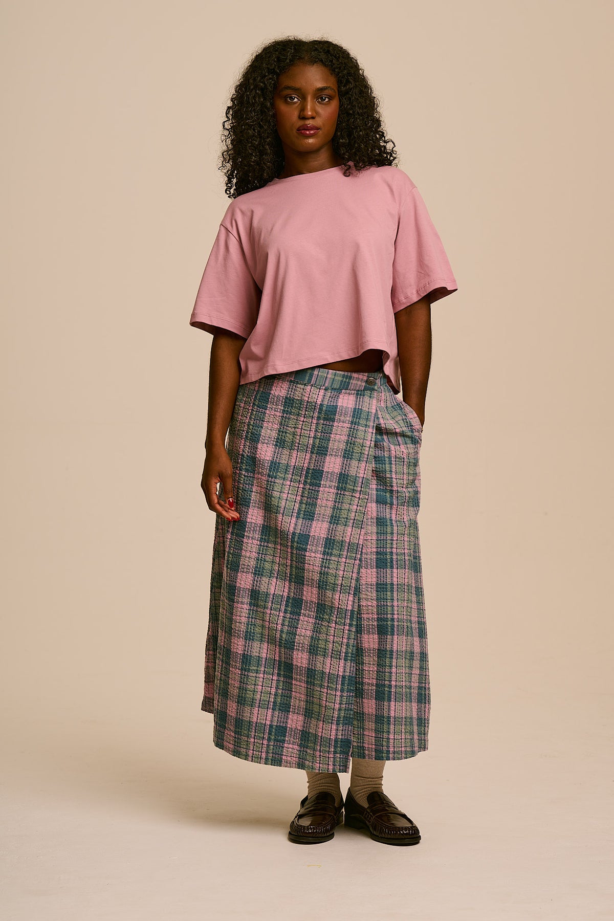 Miley Wrap Midi Skirt - Organic Cotton Seersucker in Palace Check