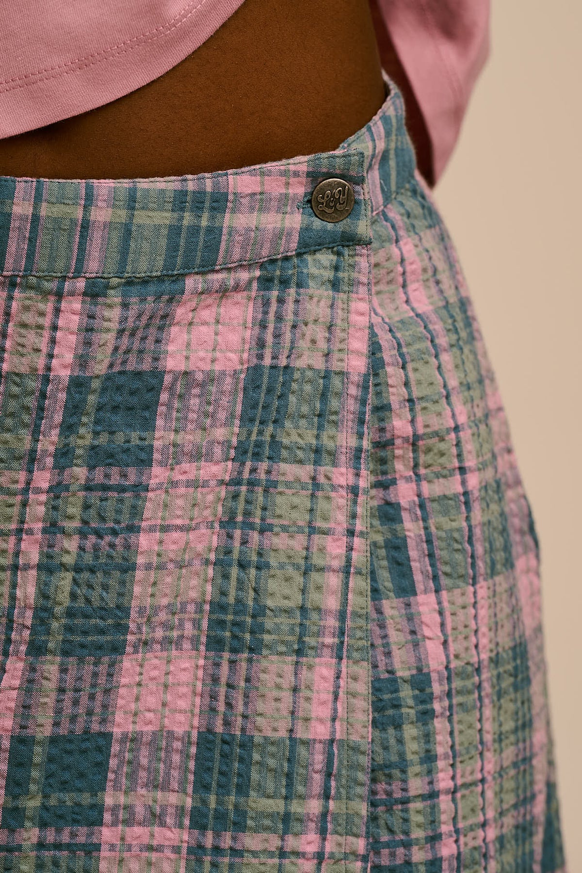 Miley Wrap Midi Skirt - Organic Cotton Seersucker in Palace Check