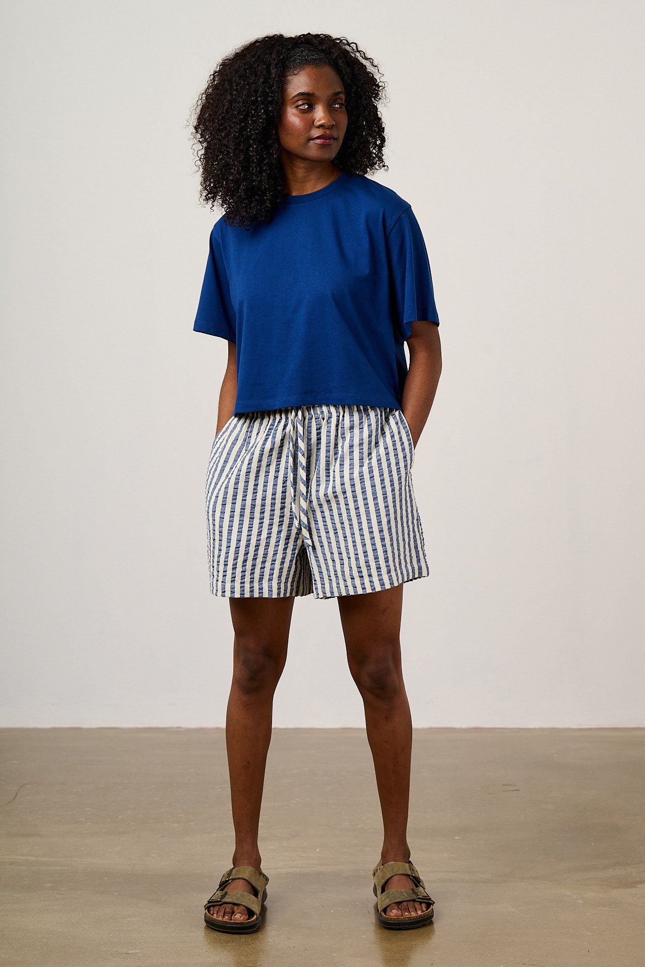 Zayla - Cotton Cropped Boxy T-Shirt in Navy