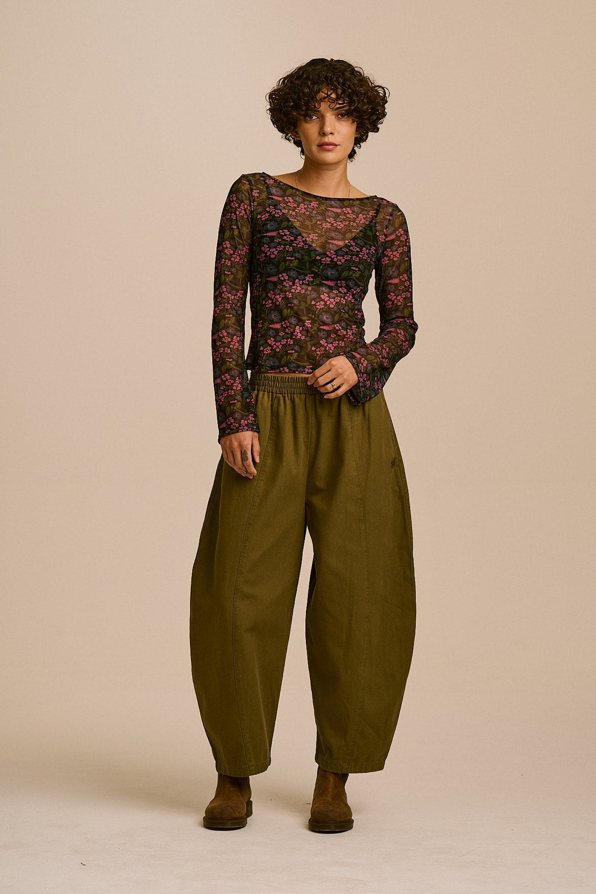 Zoe Slash Neck Top - Recycled Polyester Mesh in Ditsy Floral