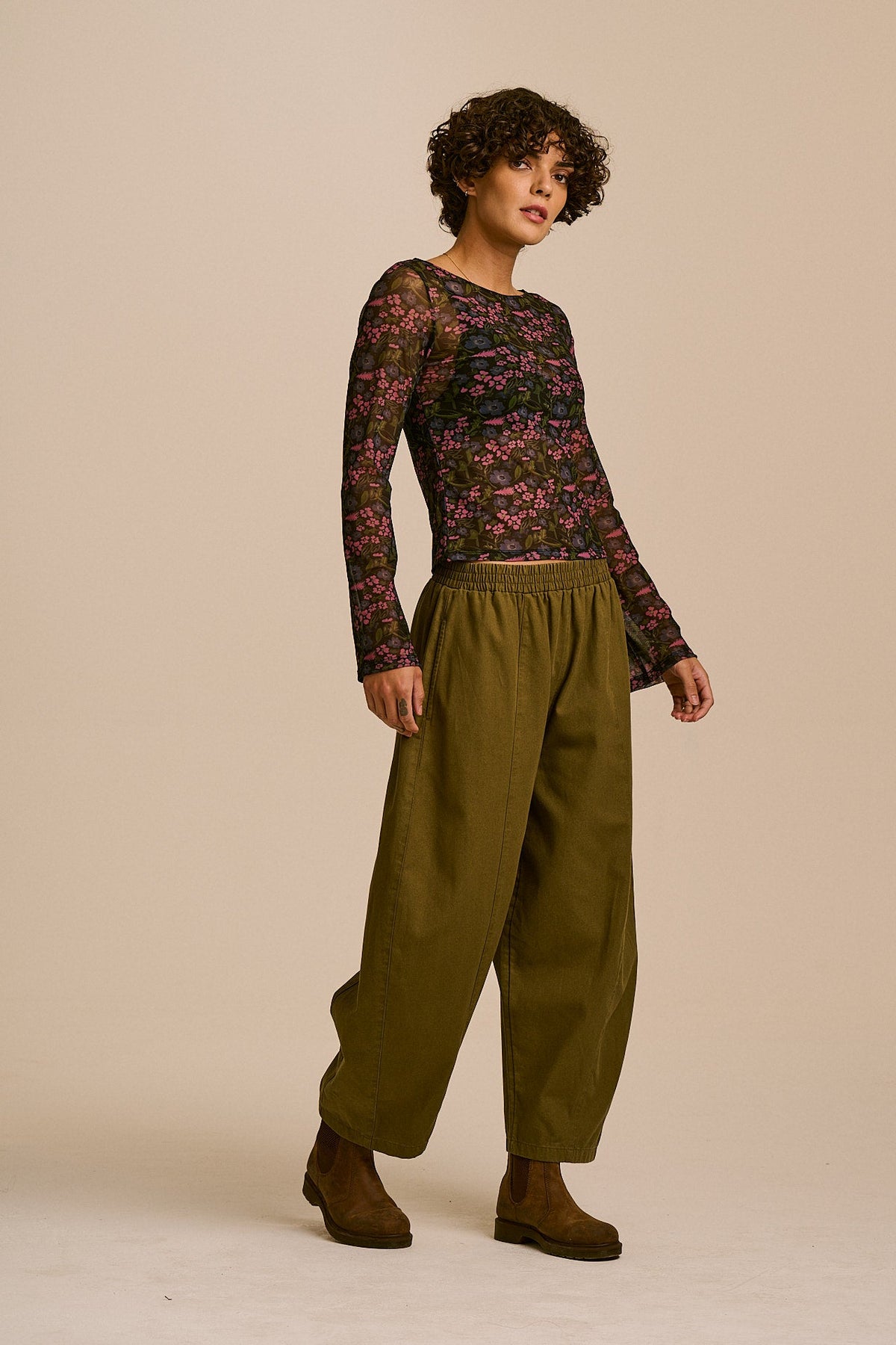Zoe Slash Neck Top - Recycled Polyester Mesh in Ditsy Floral
