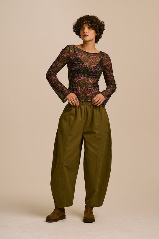 Zoe Slash Neck Top - Recycled Polyester Mesh in Ditsy Floral