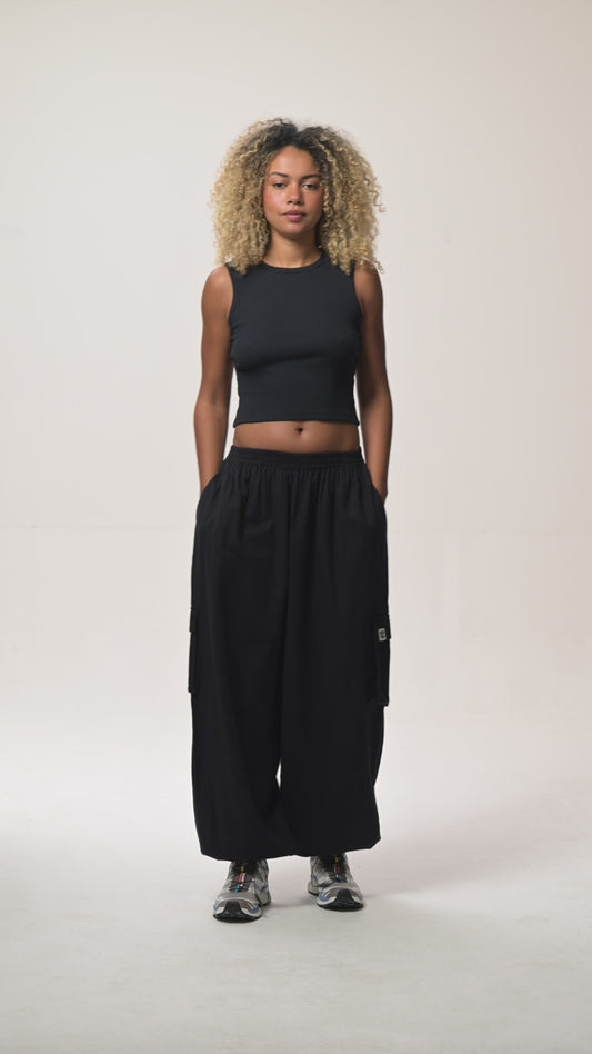 Rumi - Wide Leg Cotton & Linen Trousers in Black
