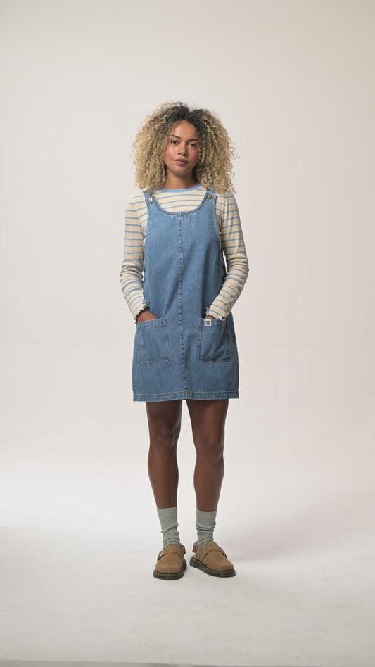 Layla - Mini Denim Dress in Mid Wash Blue